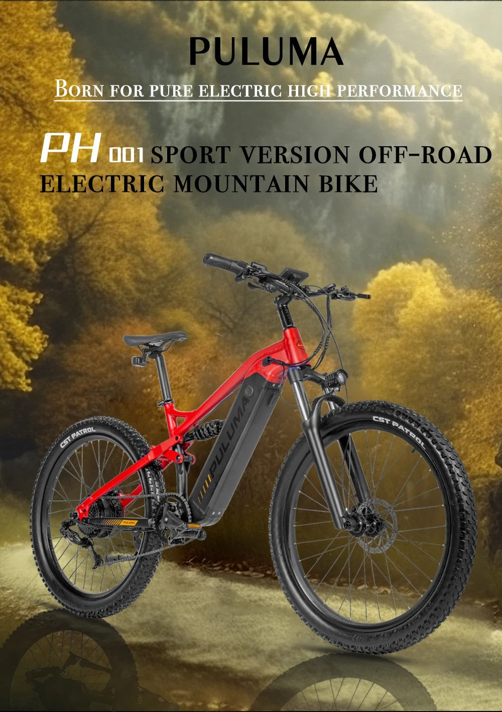 Professional Off-road 27.5 Inches Electric Mountain Bike , UP to 45km/h , 48V 20Ah Large Lithium Battery , Both Hydraulic Disc Brakes , Aluminum Alloy Frame , 27.5 "×2.8" CST Tires , with Pedal Assist System