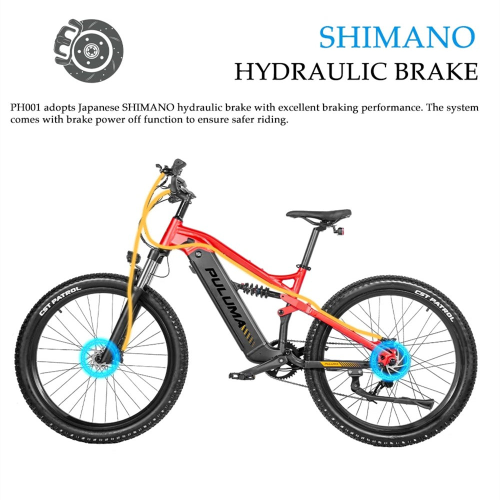 Professional Off-road 27.5 Inches Electric Mountain Bike , UP to 45km/h , 48V 20Ah Large Lithium Battery , Both Hydraulic Disc Brakes , Aluminum Alloy Frame , 27.5 "×2.8" CST Tires , with Pedal Assist System