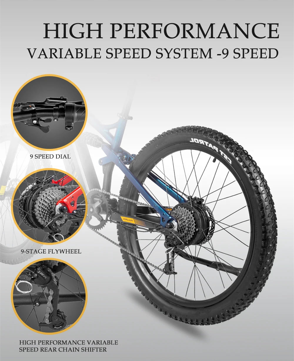 Professional Off-road 27.5 Inches Electric Mountain Bike , UP to 45km/h , 48V 20Ah Large Lithium Battery , Both Hydraulic Disc Brakes , Aluminum Alloy Frame , 27.5 "×2.8" CST Tires , with Pedal Assist System