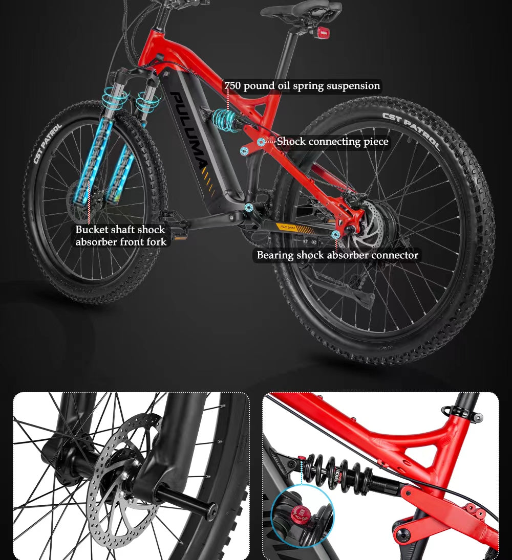 Professional Off-road 27.5 Inches Electric Mountain Bike , UP to 45km/h , 48V 20Ah Large Lithium Battery , Both Hydraulic Disc Brakes , Aluminum Alloy Frame , 27.5 "×2.8" CST Tires , with Pedal Assist System