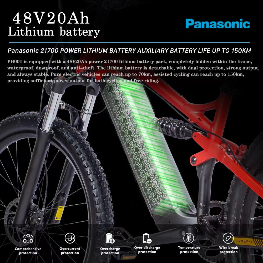 Professional Off-road 27.5 Inches Electric Mountain Bike , UP to 45km/h , 48V 20Ah Large Lithium Battery , Both Hydraulic Disc Brakes , Aluminum Alloy Frame , 27.5 "×2.8" CST Tires , with Pedal Assist System