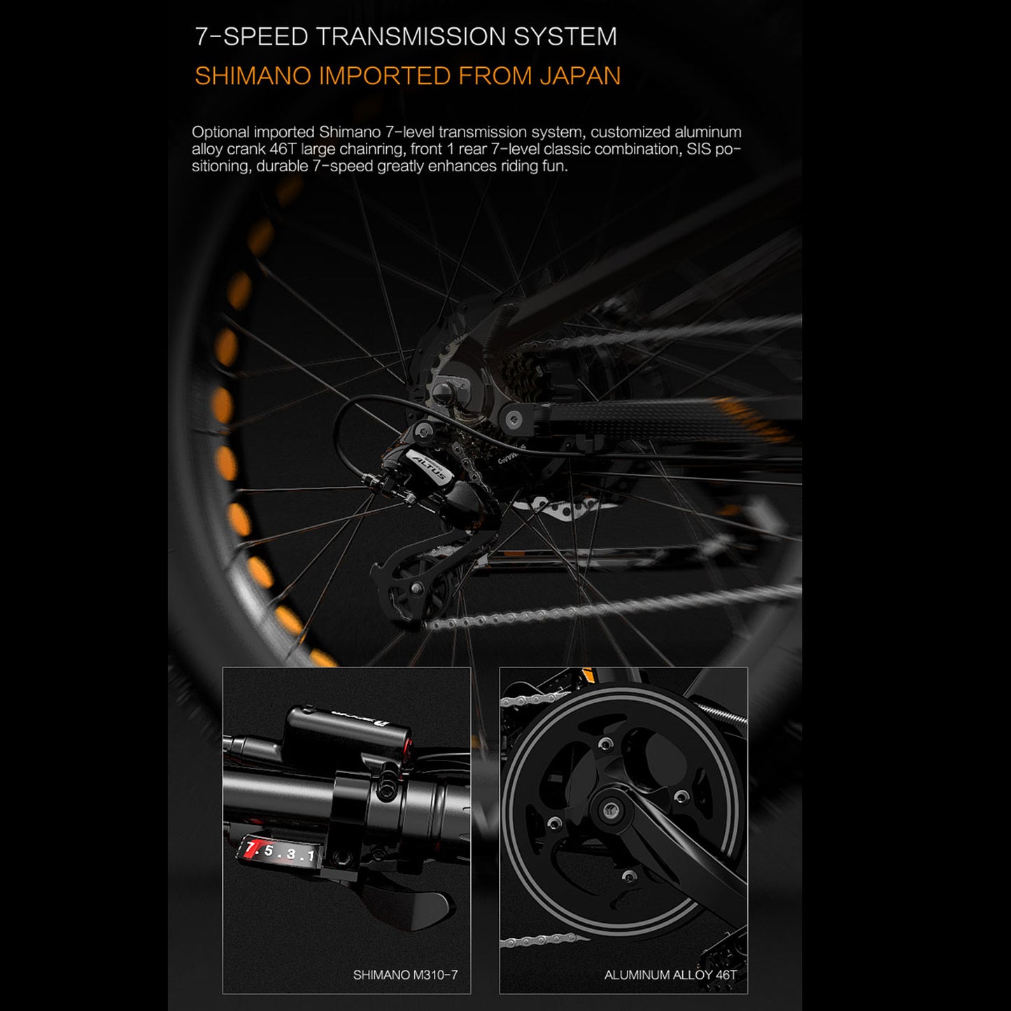 RV800 PLUS 48V 20Ah Fashionable Electric Bike 26 Inch 7 Speed Transmission system Up To 52Km/h Front & Rear Hydraulic Disc Brake