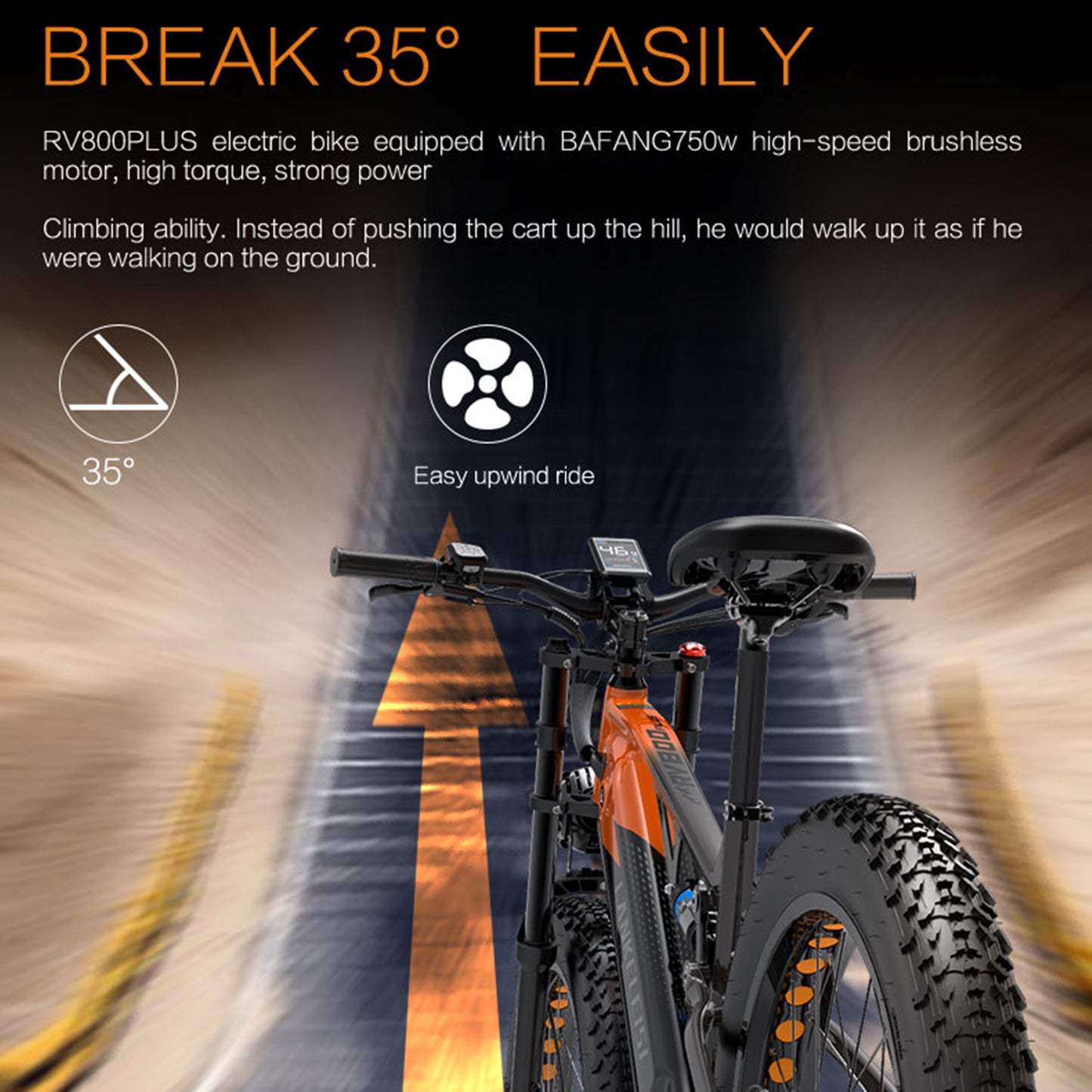 RV800 PLUS 48V 20Ah Fashionable Electric Bike 26 Inch 7 Speed Transmission system Up To 52Km/h Front & Rear Hydraulic Disc Brake