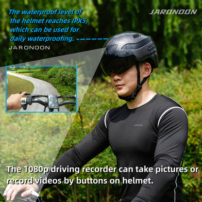 Uppgraderad Bluetooth Calling Smart Helmet med 1080P HD Built-in Driving Recorder Camera, Detachable Visor, Turn Signal Taillight