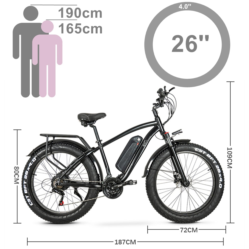 M26 750 Powerful Electric Bike 26 Inch Fat Tired Mountain Bike Śnieg 15Ah Lith (ang.)