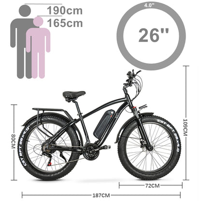 M26 750W Bicicletă electrică puternică 26 inch Fat Tire Mountain Bike Bicicleta de zăpadă 48V 15Ah Baterie cu litiu Viteză rapidă