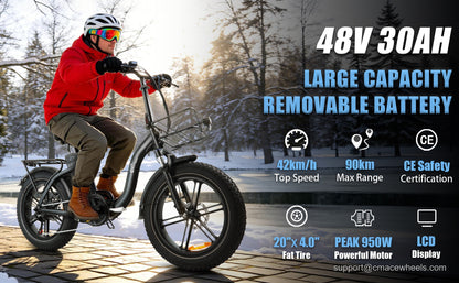 CMACEWHEEL Y20 PRO 48V 30Ah removable lithium battery with safety lock and dual charging ports