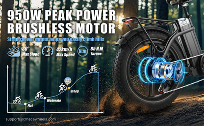 CMACEWHEEL Y20 PRO 950W peak high speed brushless rear motor and 85Nm torque
