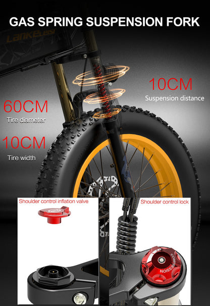 Furcă față Lankeleisi X3000plus Air 20 inch 4.0 Fat Tire Bicicletă de zăpadă, Bicicletă de munte pliabilă, Motor 1000 W, Suspensie completă, Furcă față îmbunătățită