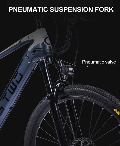 27,5 Inch Electric Carbon Fiber Bike, adpopt 350W Motor, Air Shock Absorber Front Fork, 27 Speed Mountain Bicycle