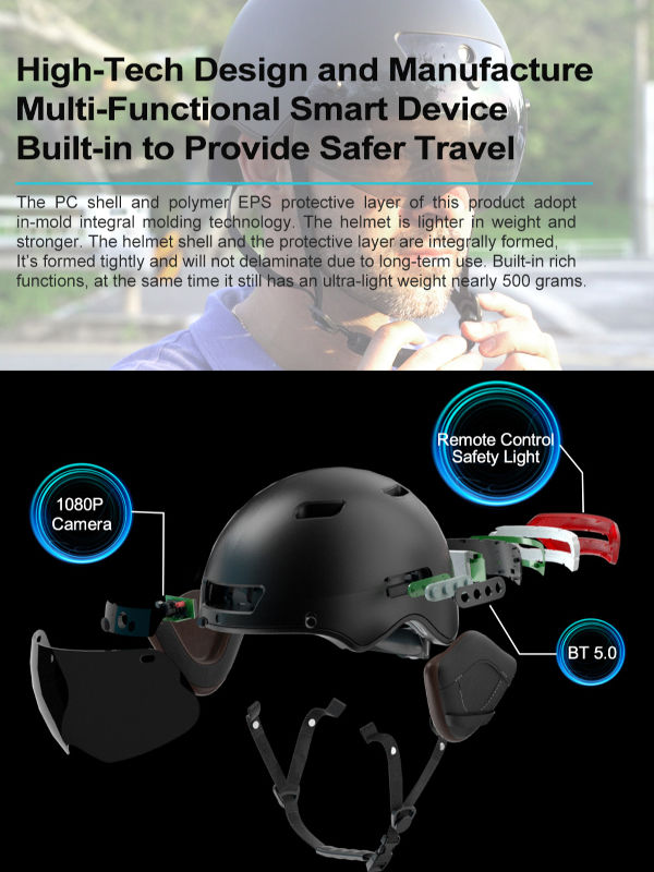 HA03D Upgraded Bluetooth Calling Smart Helmet with 1080P HD Built-in Driving Recorder Camera, Detachable Visor,Turn Signal Taillight