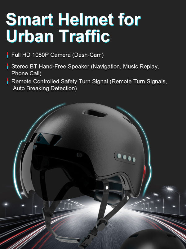 HA02D Bluetooth Calling Smart Helmet with Built-in Driving Recorder Camera, Detachable Visor,Turn Signal Taillight, for Urban Commuter