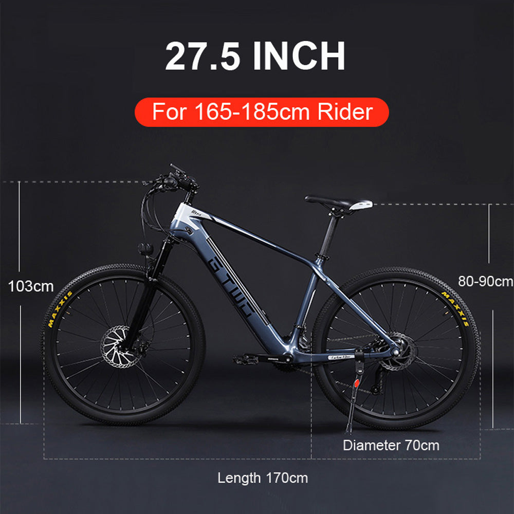 27,5 Inch Electric Carbon Fiber Bike, adpopt 350W Motor, Air Shock Absorber Front Fork, 27 Speed Mountain Bicycle