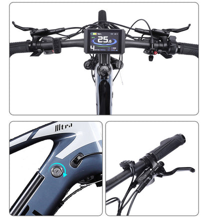 27,5 Inch Electric Carbon Fiber Bike, adpopt 350W Motor, Air Shock Absorber Front Fork, 27 Speed Mountain Bicycle