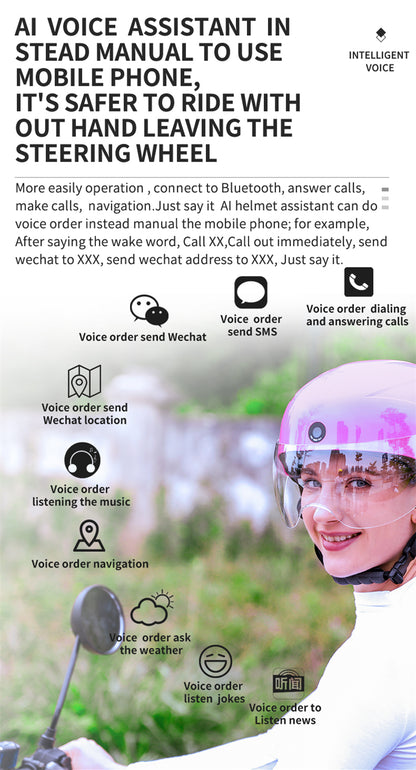 AI Smart Helmet with Front & Rear HD Built-in Camera, Bluetooth Calling and WIFI, Support Phone APP Live Check (ang.). Save and Share (ang.)