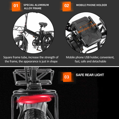 GW20-NEW 20 tum Folding Electric Bike, Integrated Wheel, 48V 750W Fat Tire Bicycle 30-45km/h Hastighet
