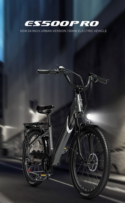 ES500 Pro 500W 48V 16Ah 130Km Uthållighet 24 tum Borstlös Motor Urban Electric Bike Dual Disc Brakes 32km/h Max Speed City Bik