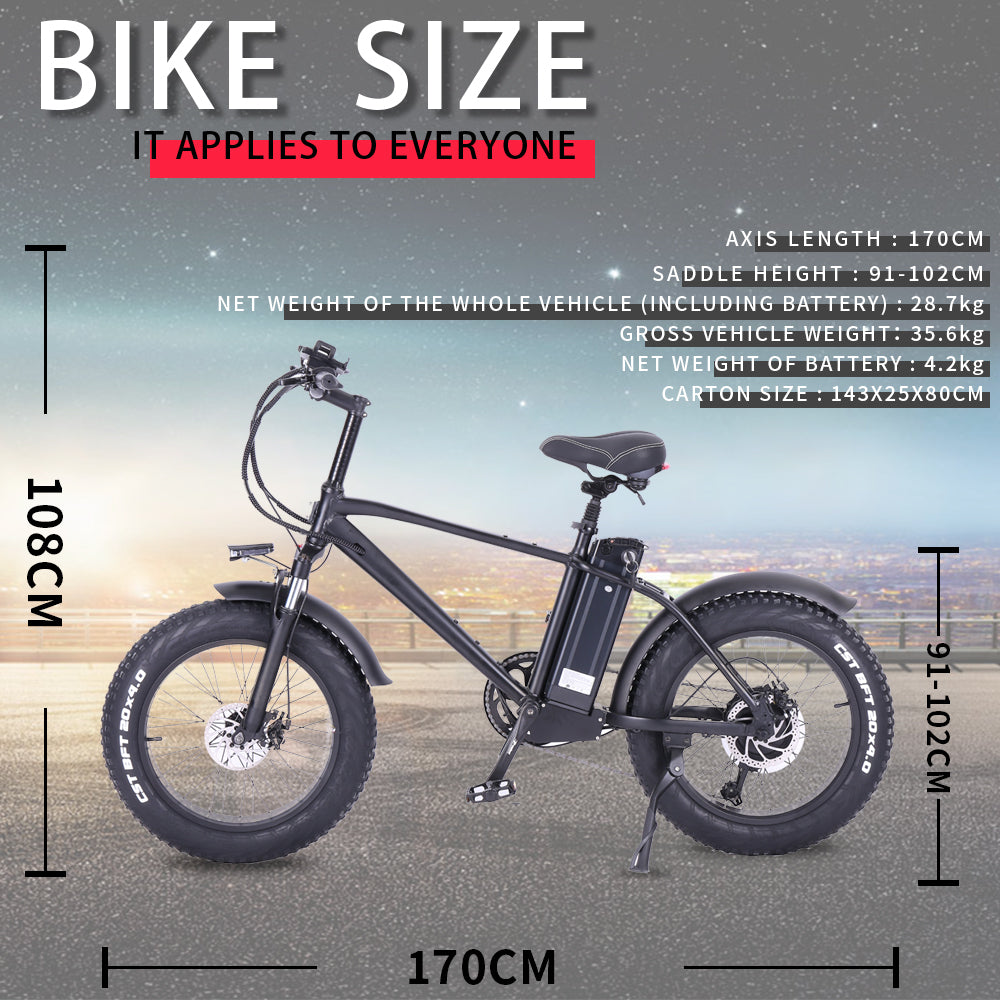 CMACEWHEEL T20 20 Inch 750W Electric Bike, 4.0 Fat Tire Mountain Bike, 48V 15Ah Battery, Front & Rear Disc Brake (ang.)