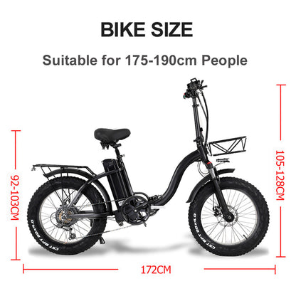 CMACEWHEEL Y20 750W Folding Electric Bike, 20-дюймовый 4.0 Fat Tire Mountain Bike, 48V 15A/17A литиевая батарея, скорость до 45 км/ч