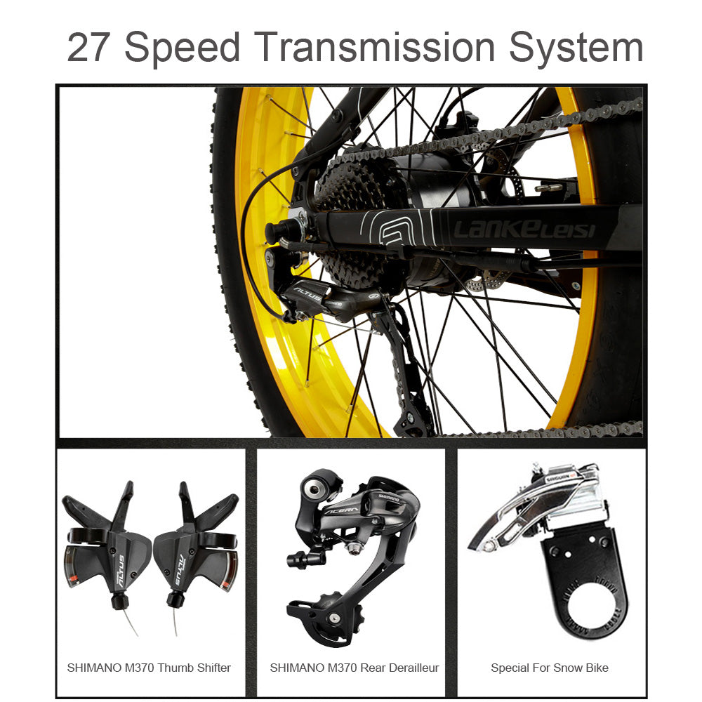 Lankeleisi T750plus 1000W 5-Grade Pedal Assist Power System Electric Fat Tire Bike, 26*4.0 Snow Tire Wheel, Både Disc Brake,Built-In Large Capacity Removable Battery,27 Speeds