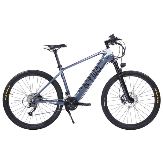 Bicicletă electrică din fibră de carbon de 27,5 inci, motor adpopt de 350 W / 500 W, furcă față cu amortizor de aer, bicicletă de munte cu 27 viteze